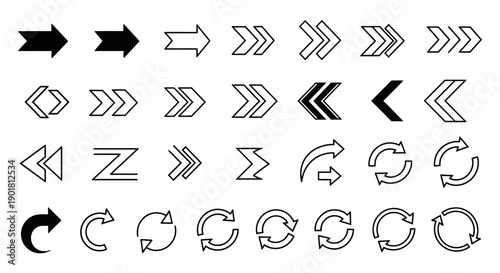 A comprehensive collection of various arrow icons and symbols for navigation and directional indicators.