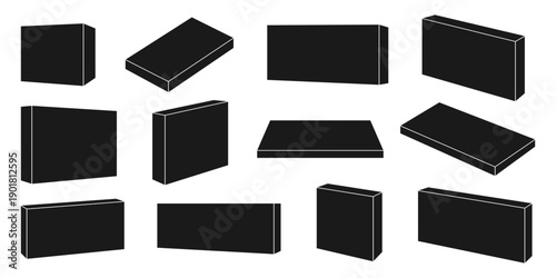 3D Black Rectangular Box Shape Set