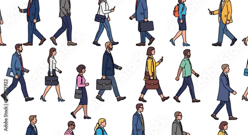 A pattern of diverse people walking in various directions, depicting urban life and human movement.