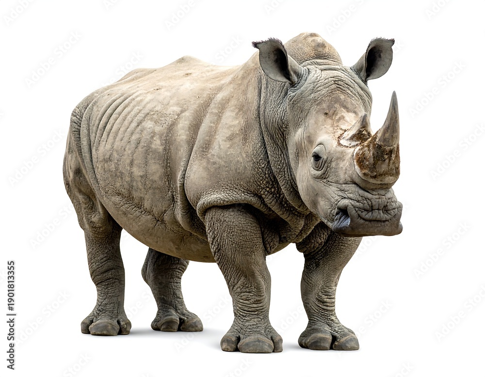 Fototapeta premium A gray rhinoceros stands facing right