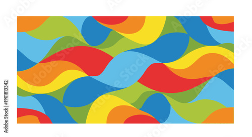 Vibrant abstract background design featuring overlapping waves of bright primary and secondary colors creating a dynamic and fluid visual texture suitable for modern decor or graphic projects