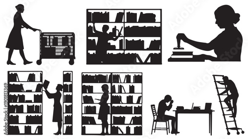 Vector Illustration Of Library Silhouettes For Educational And Research Concepts