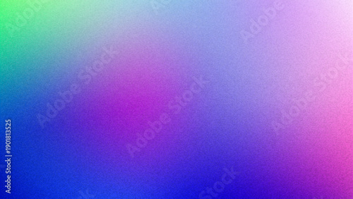Abstract colorful vector background with grainy noise texture and blurry gradient mesh. Trendy holographic wallpaper design with soft green, blue, purple and pink color transitions for modern web.