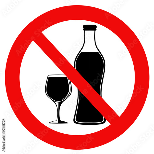 No Alcohol Icon. Drinking Prohibition Symbol. Warning Vector Illustration.