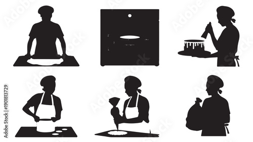Vector Illustration Of Silhouette People Baking And Cooking For Food And Recipe Concepts