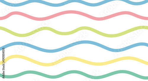 Seamless pattern featuring pastel colored hand drawn wavy lines perfect for playful textile design or modern artistic wallpaper applications