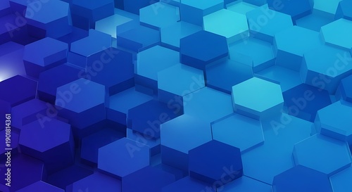 Abstract Blue Hexagon Pattern Background with Depth and Gradient.