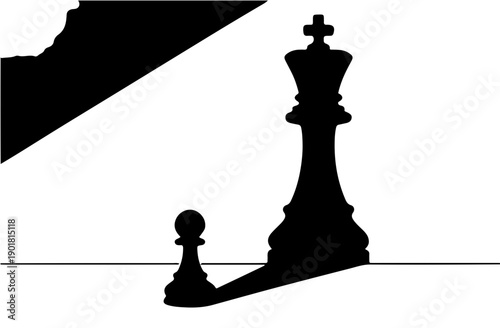 Vector Silhouette of Chess Pawn Casting a King Shadow Concept