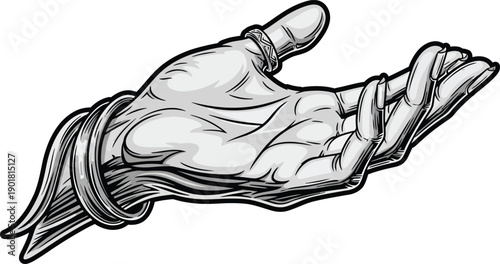 A colorful stylized human hand gesture with open fingers