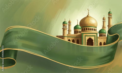 Mosque with green ribbon
