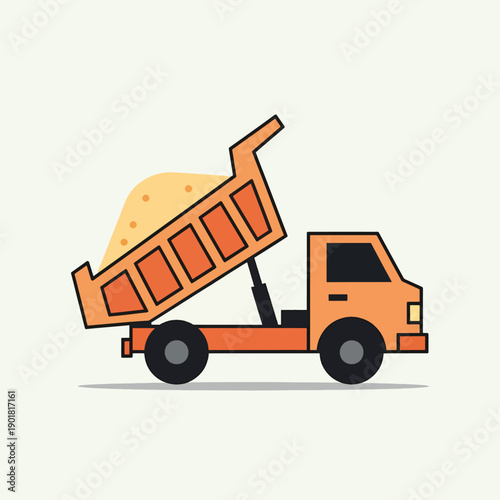 Orange Dump Truck Unloading Sand