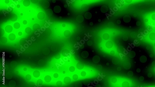 Abstract design with gradients of green and dark areas, speckled with blurred circles