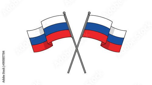 Two crossed Russian flags displaying the tricolor of white, blue, and red, waving proudly, representing patriotism and national pride.
