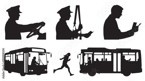 Vector Silhouette Illustrations Of People Using Public Transportation For Urban Commuting Concept