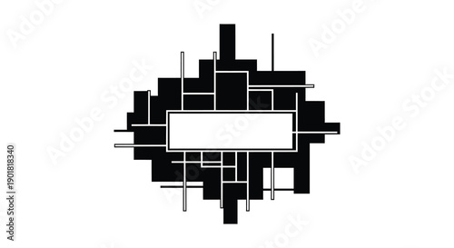 An abstract geometric design featuring black lines and rectangular shapes against a stark white background high quality professional