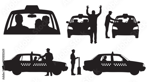 Taxi Cab Silhouette Vector Illustration For Transportation And Travel Concept