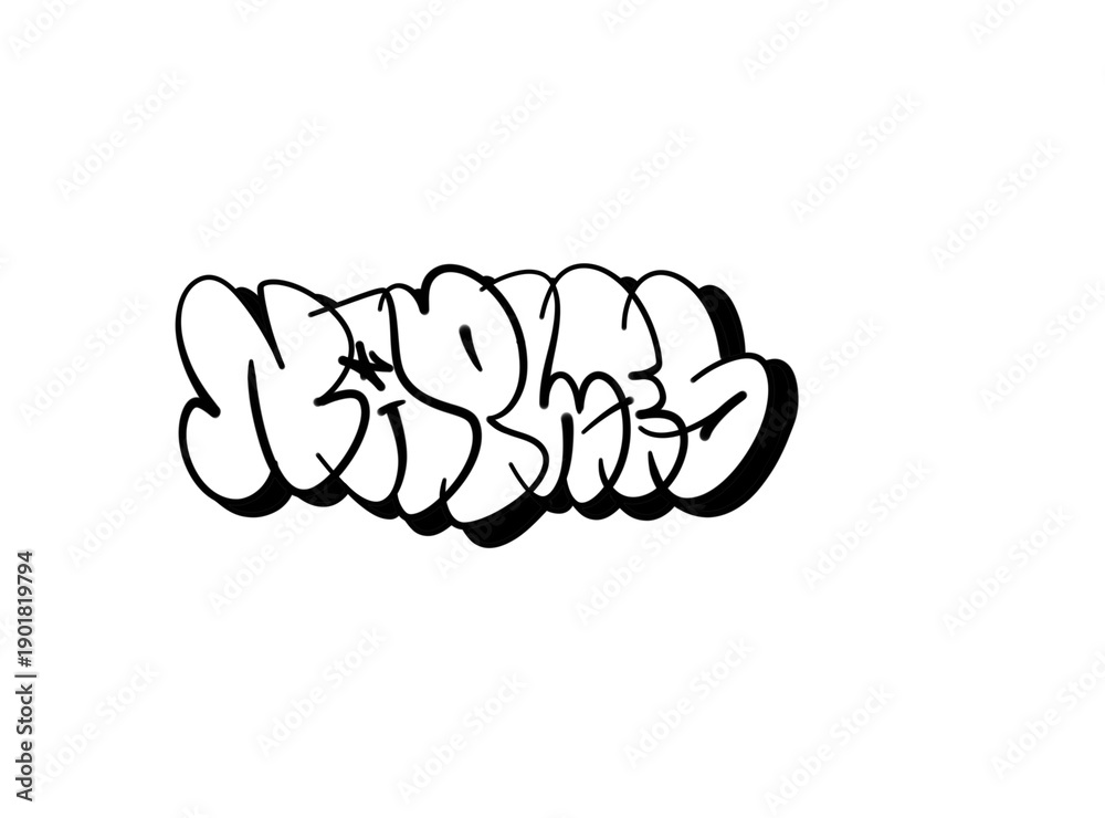 Fototapeta premium textured graffiti throw up bubble style letter NAPLES city name isolated design in black and white