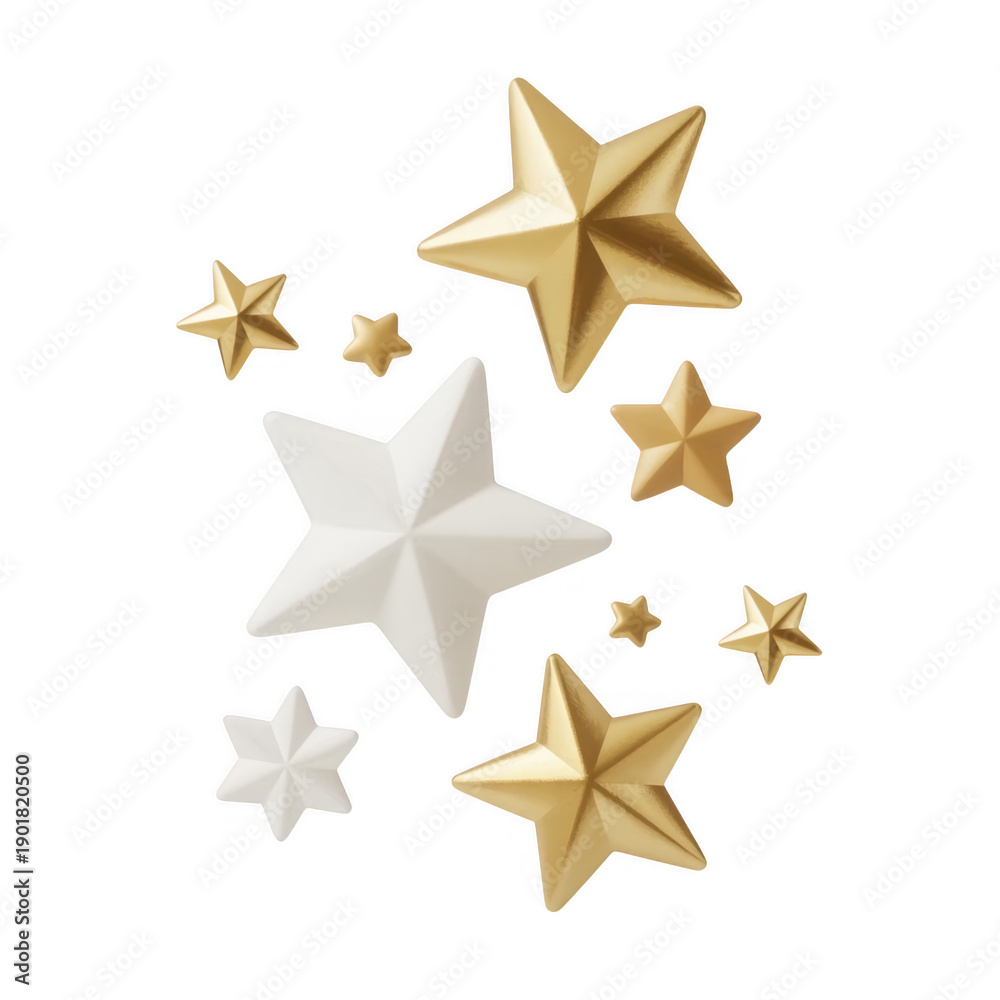 Obraz premium Gold and white stars starry isolated on a transparent background