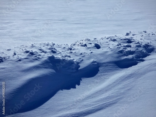 Dense snow under sunshine after a snowfall
