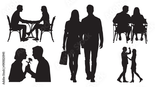 Vector Illustration Of Romantic Couples In Various Intimate Moments For Love And Relationship Concepts