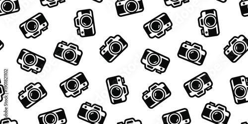 カメラアイコンのシームレスパターン背景｜写真・撮影をイメージしたモノクロデザイン　Seamless Camera Icon Pattern Background – Photography Concept Design

