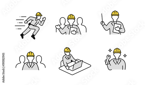 シンプルな現場作業員のベクターアイコンセット素材