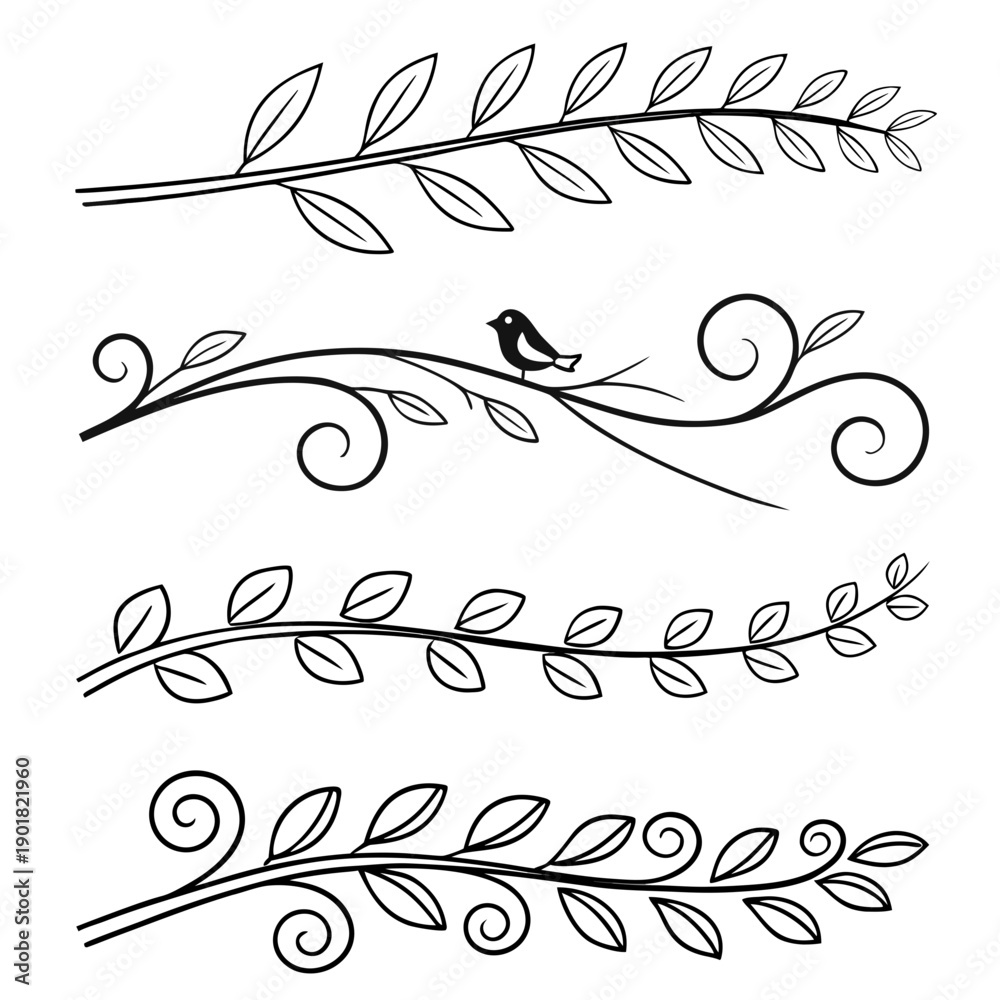 Fototapeta premium Intricate black and white swirls with a bird motif on a white background Vector