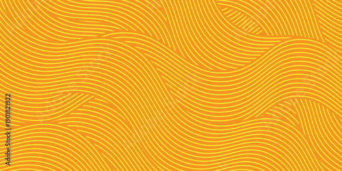 Yellow instant noodle, pasta and spaghetti texture with geometric wavy lines. Ramen, pasta vector pattern. Background abstract food illustration