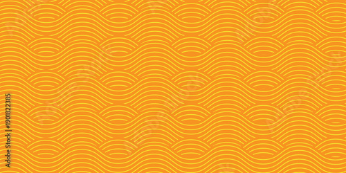 Yellow instant noodle, pasta and spaghetti texture with geometric wavy lines. Ramen, pasta vector pattern. Background abstract food illustration
