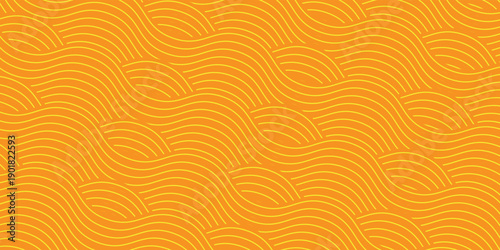 Yellow instant noodle, pasta and spaghetti texture with geometric wavy lines. Ramen, pasta vector pattern. Background abstract food illustration