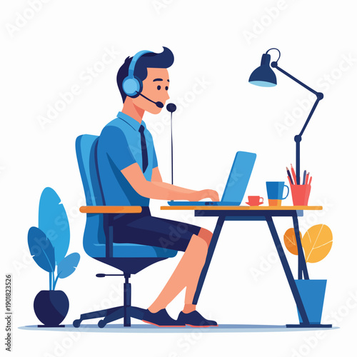 Cartoon Style Smiling Shopkeeper Working at Checkout Counter Illustration