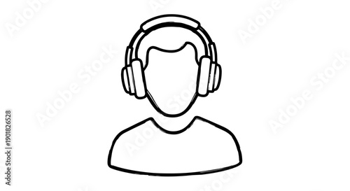 Person Wearing Headphones Simple Line Art.