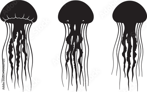 Three black jellyfish silhouettes 