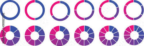 Pie chart color icons. Segment slice sign. Circle section graph. 