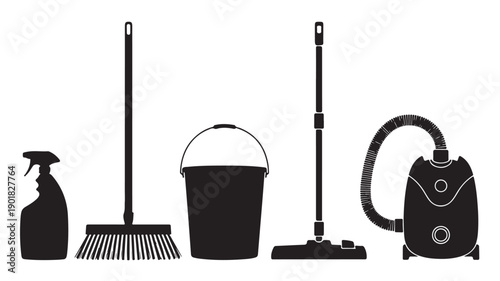 Vector Illustration Of Cleaning Supplies And Tools For Household Chores And Maintenance