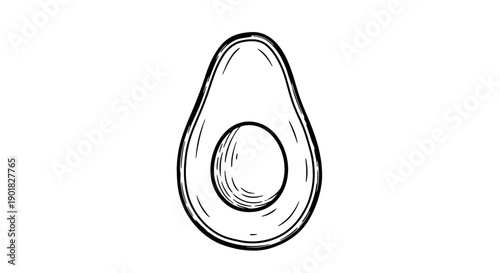 Simple Line Drawing of Avocado Half.