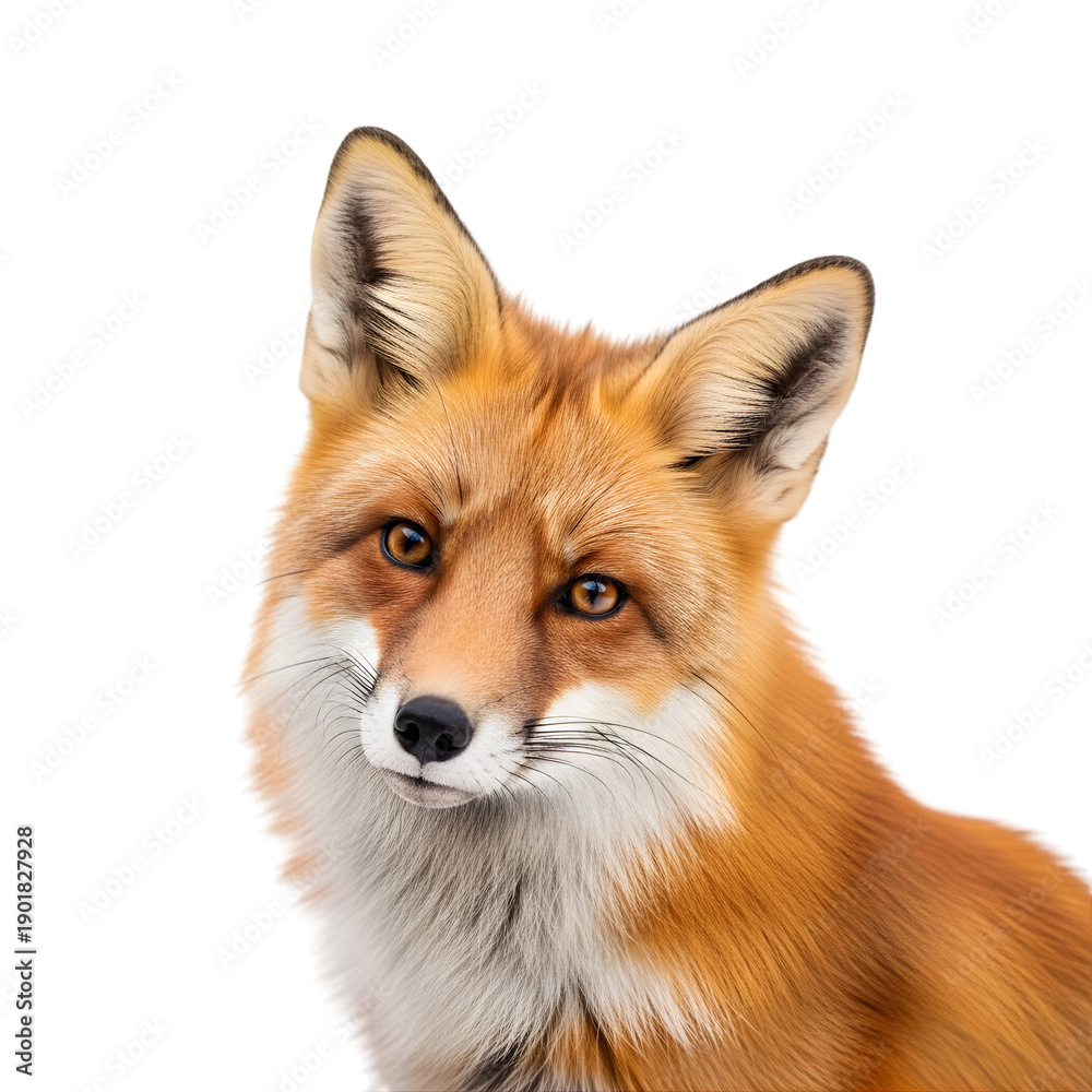 Obraz premium Portrait of a beautiful red fox isolated on white background