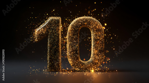 10 neon number light gold ai genrative