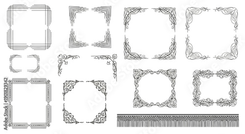 Collection of ornate vintage decorative frames and borders in black and white, suitable for graphic design and invitations.