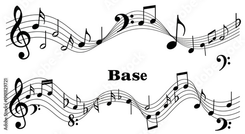 An illustration showing two musical staves with notes and clefs, one labeled 'Base', representing musical notation.