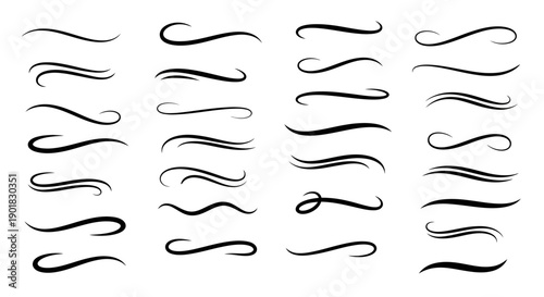 A collection of elegant black swashes, flourishes, and underlines for decorative typography and graphic design elements.