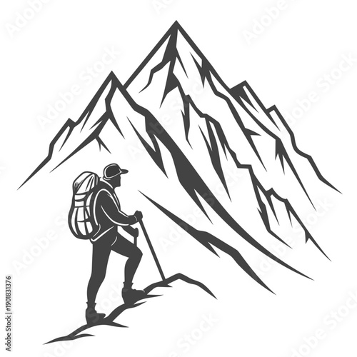 Foto A hiker ascending a steep mountain slope with a backpack. Vector