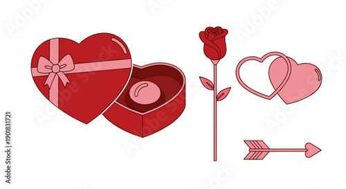 Valentines Day Heart Box Rose Love Symbols.