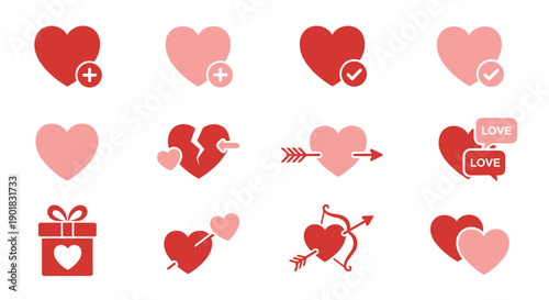 Valentines Day Heart Icons Set Illustration.
