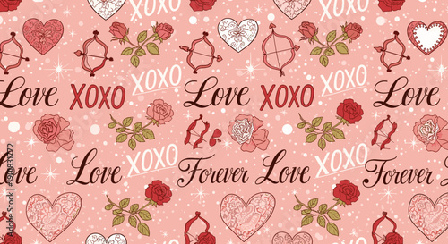 Valentines Day Heart Love Pattern Background.