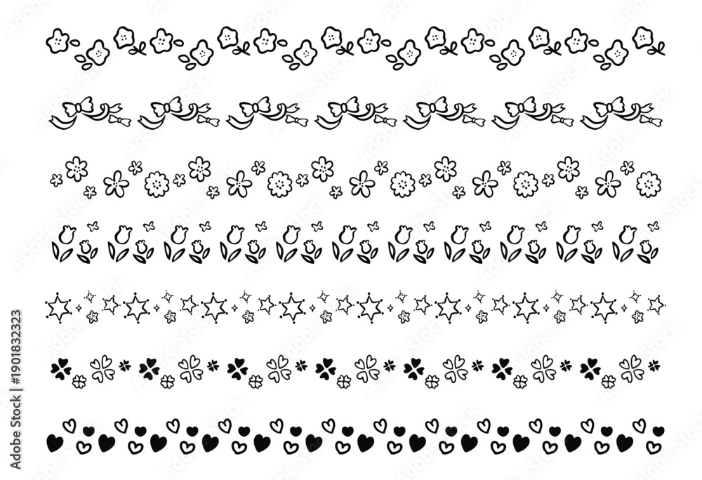 Obraz premium モノクロの線画_春のイメージのラインイラストセット