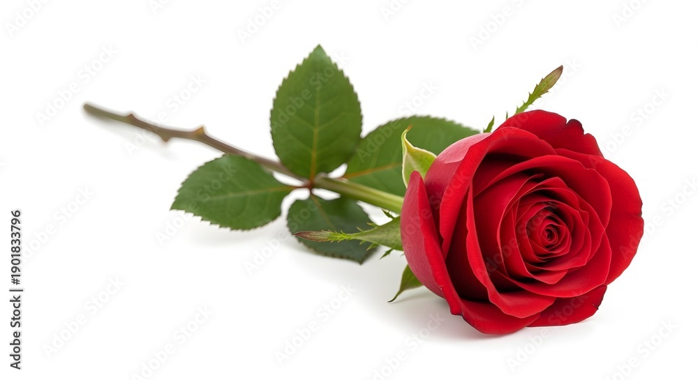 Fototapeta premium Single Red Rose Isolated on White Background with Copy Space
