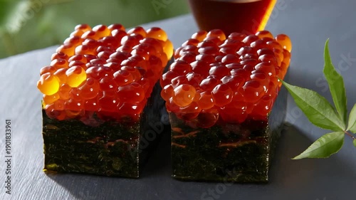 Wallpaper Mural Captivating Close Up of Fresh Ikura Sushi Adorned with Bright Orange Salmon Roe. Torontodigital.ca