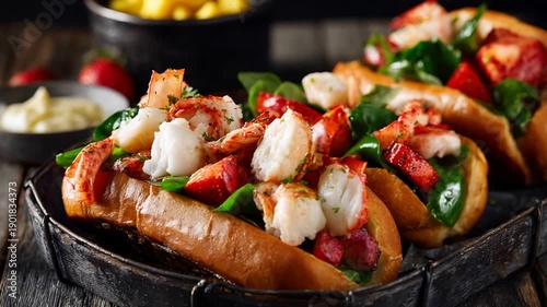 Wallpaper Mural Close up of delicious gourmet lobster rolls with fresh seafood meat and green herbs. Torontodigital.ca