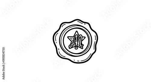 Black and white wax seal with star.